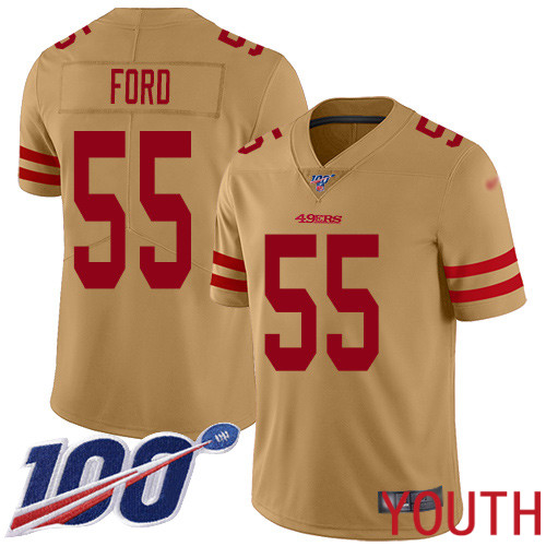 San Francisco 49ers Limited Gold Youth Dee Ford NFL Jersey 55 100th Season Vapor Untouchable Inverted Legend